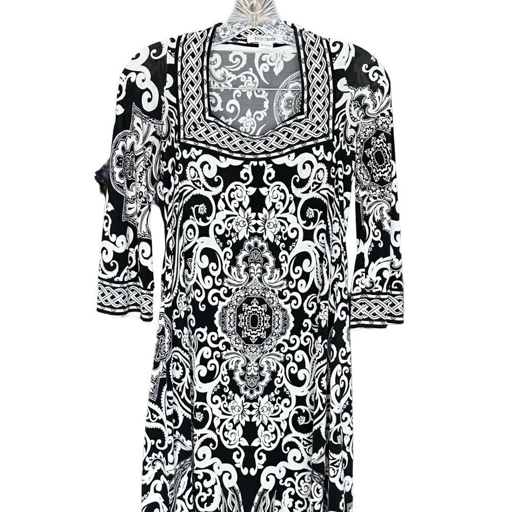 WHBM Black & White 3/4 Sleeve Square Neck Lightweight Pattern Midi-Knee Size XS - Picture 3 of 12